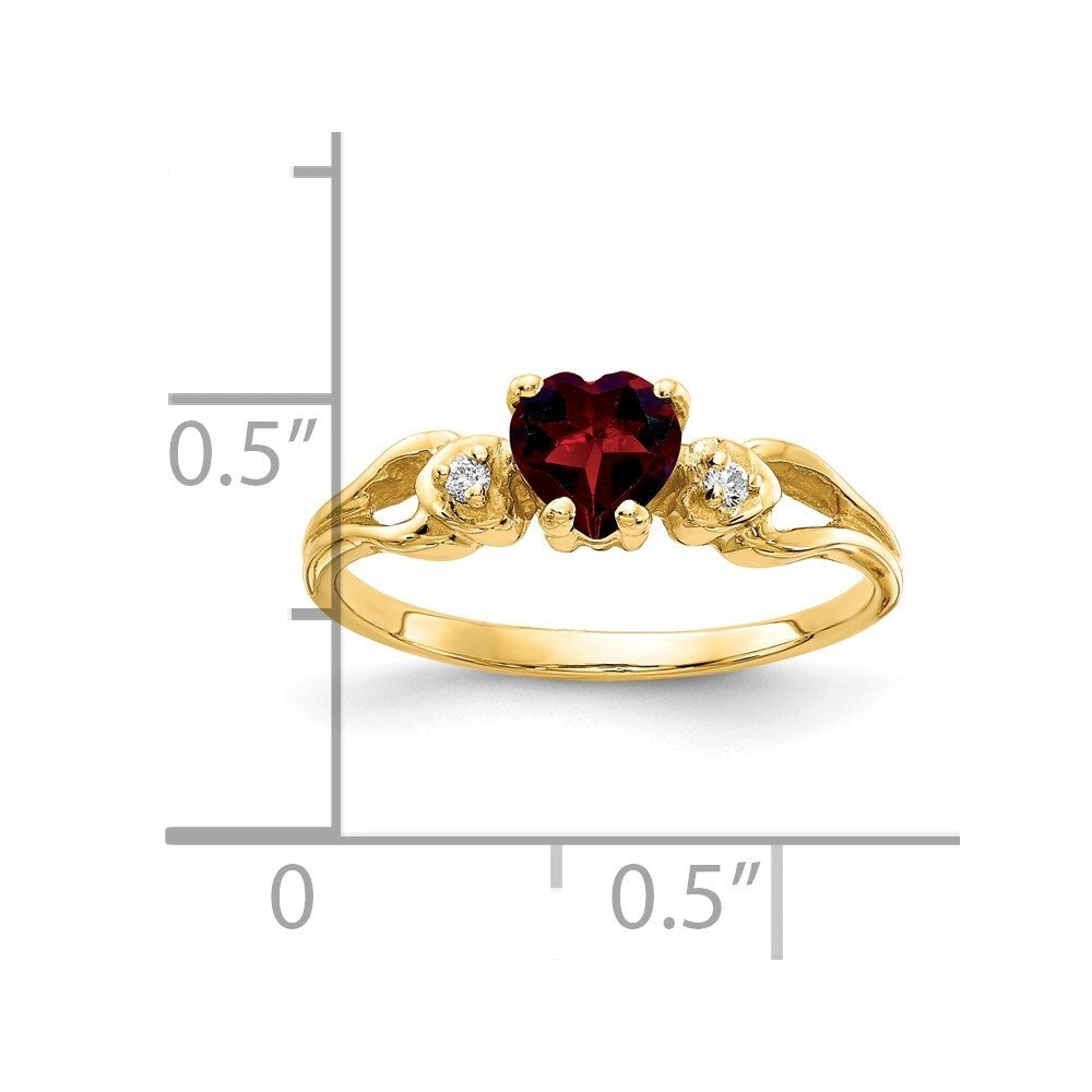 14K Yellow Gold 5mm Heart Garnet AA Diamond ring