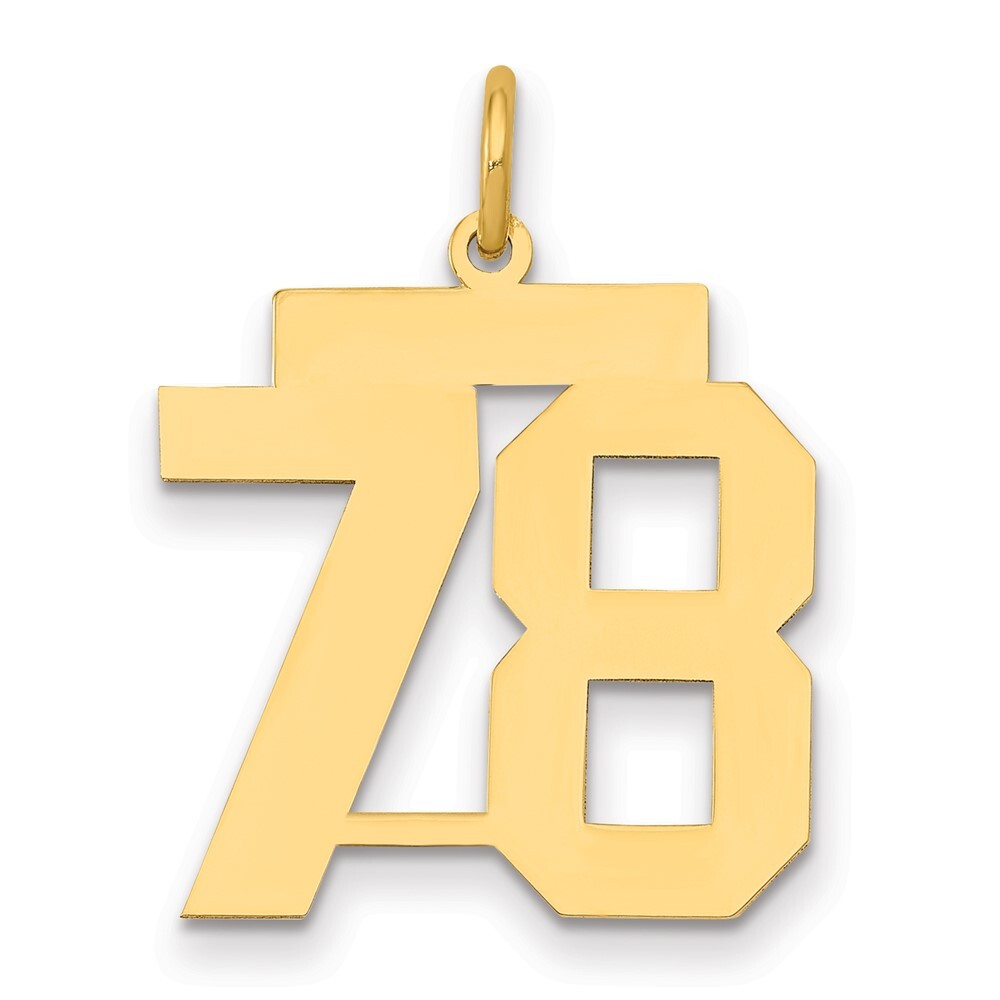14k Yellow Gold Medium Polished Number 78 Charm Pendant for Women
