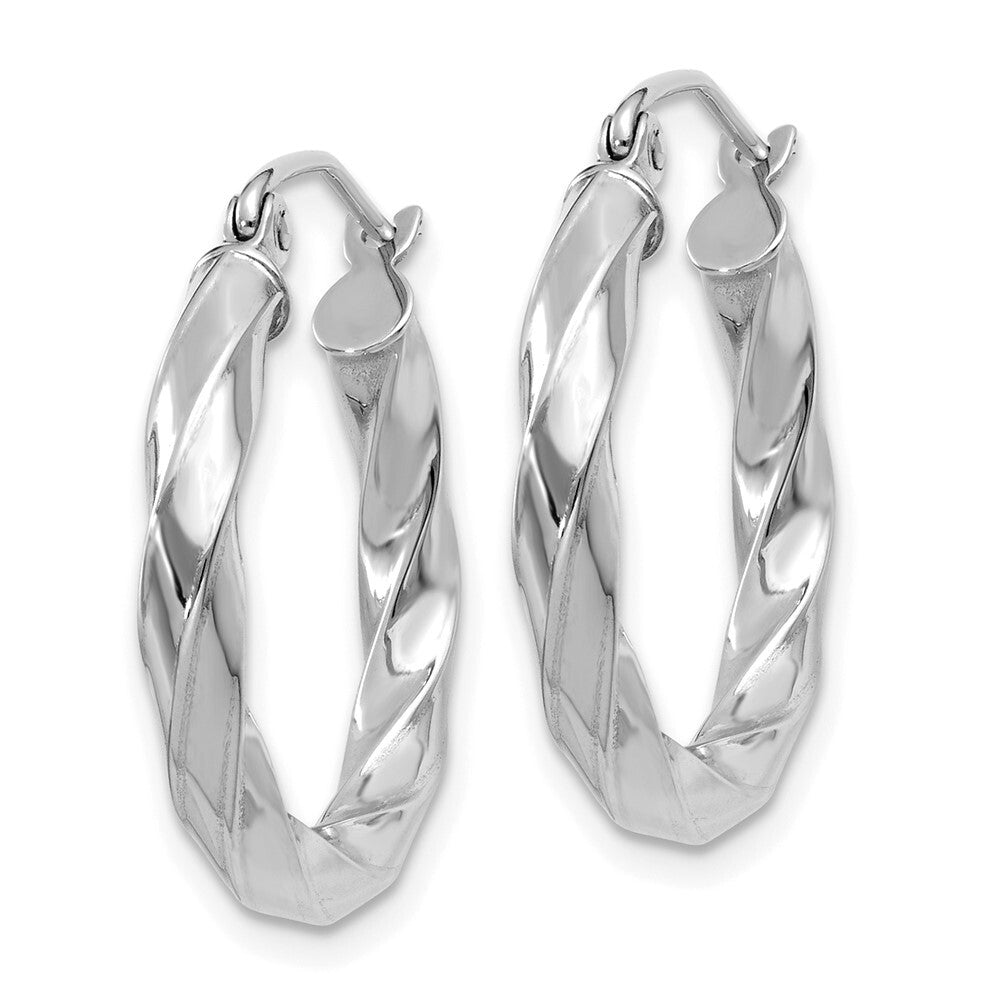 14k White Gold 3mm Twisted Hoop Earrings Gift for Women