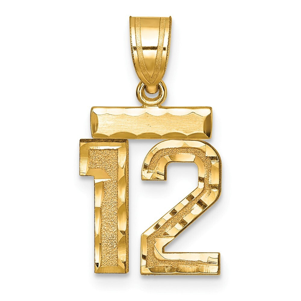 14k Yellow Gold Small Brushed Diamond-cut Number 12 Charm Pendant for Women