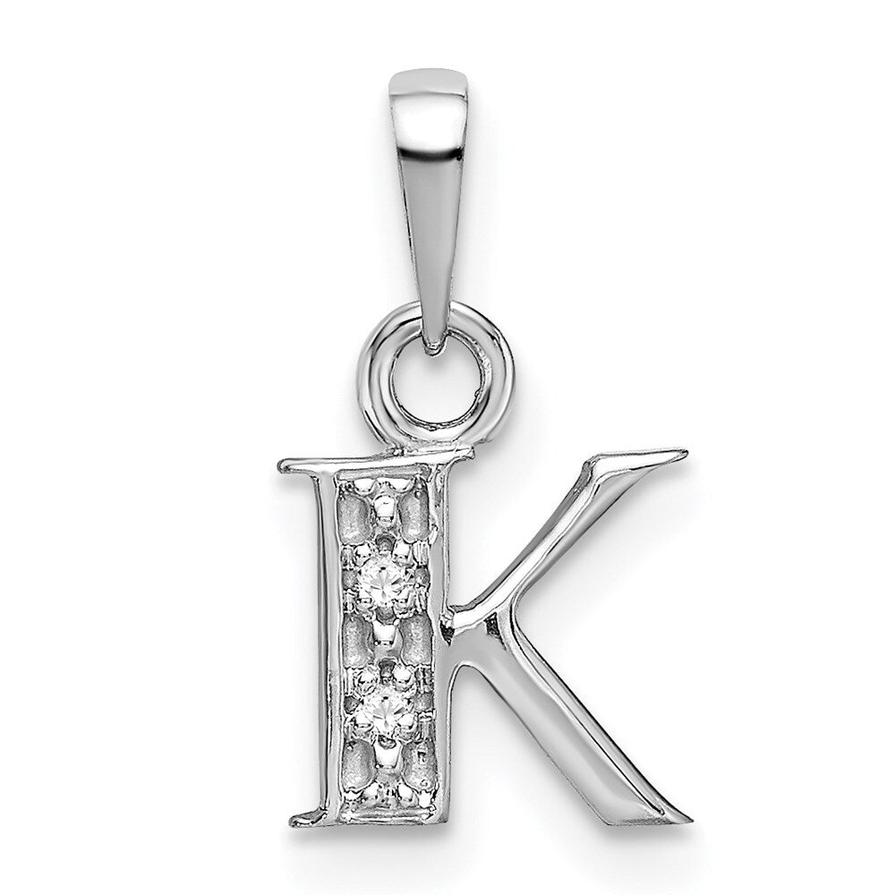 14k White Gold Rhodium-plated Diamond Letter K Initial Pendant for Women