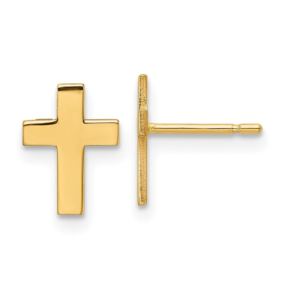 14k Yellow Gold Polished Cross Stud Earrings Gift for Women