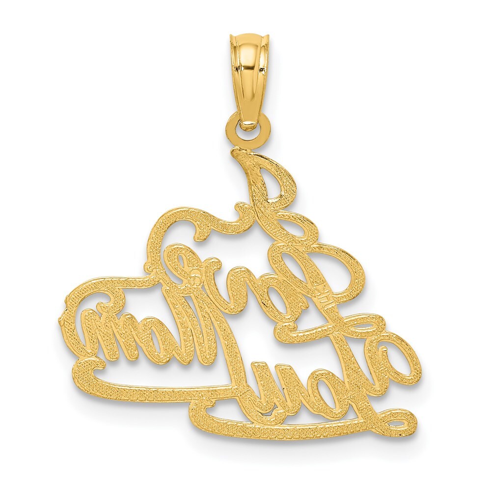 14k Yellow Gold I LOVE YOU MOM Charm Pendant for Women