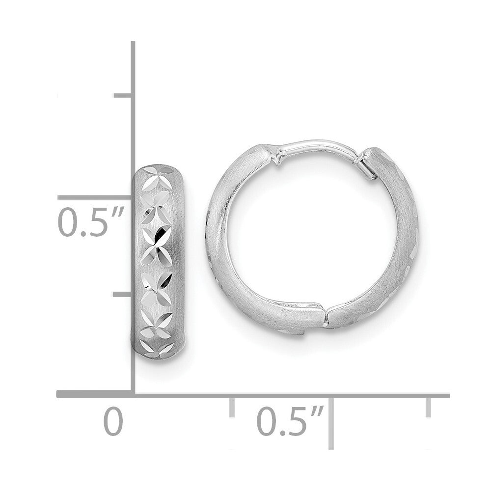 14k White Gold Diamond-cut X Satin 3x13mm Hinged Hoop Earrings Gift for Women
