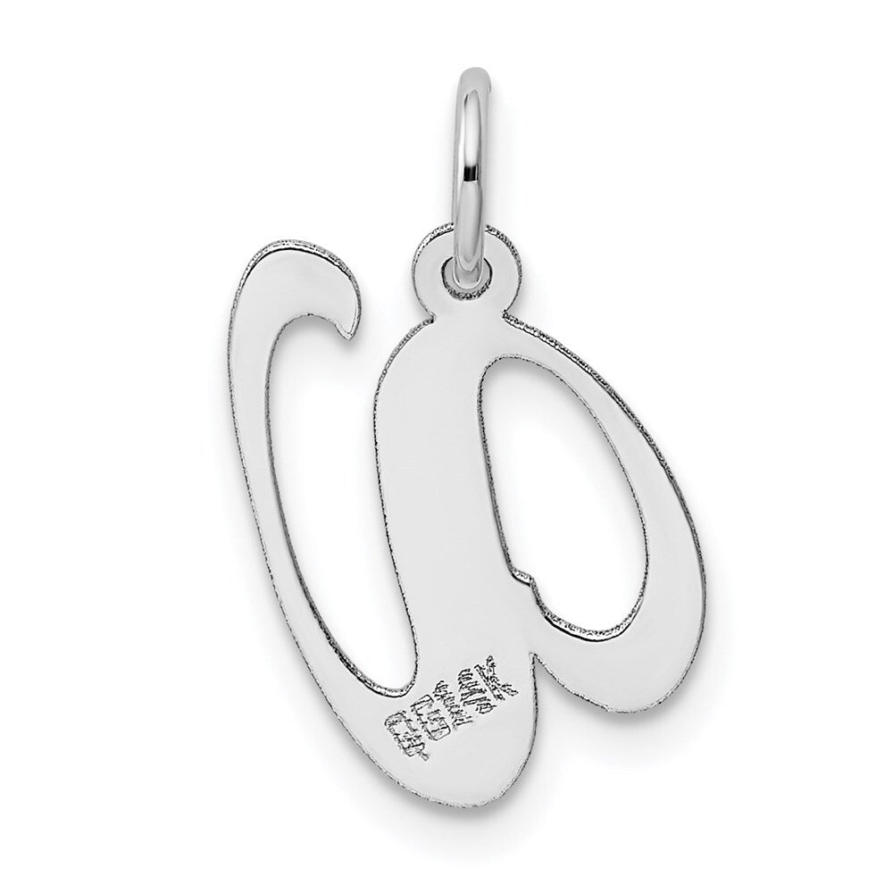 14k White Gold Medium Fancy Script Letter V Initial Charm Pendant for Women