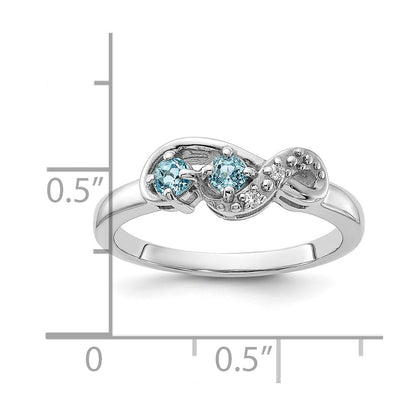 Sterling Silver Rhodium-plated Light Swiss Blue Topaz and CZ Swirl Ring Size 6