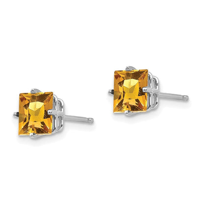 14k White Gold 6mm Princess Cut Citrine Stud Earrings Gift for Women