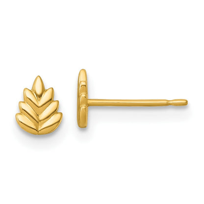 14k Yellow Gold Polished Leaf Stud Earrings Gift for Women