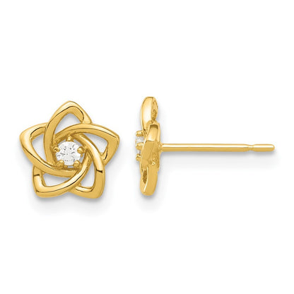 14k Yellow Gold Polished Cubic Zirconia Flower Stud Earrings Gift for Women