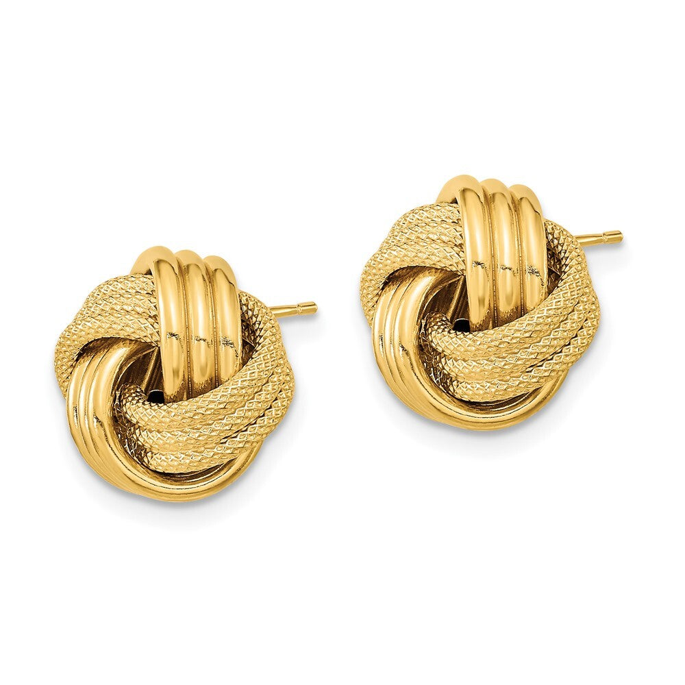 14k Yellow Gold Polished Textured Triple Love Knot Stud Earrings Gift for Women