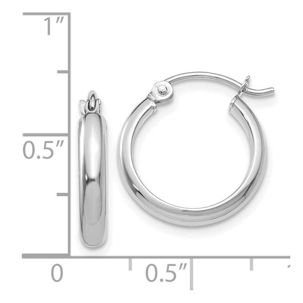 14k White Gold Round Tube Hoop Earrings Gift for Women