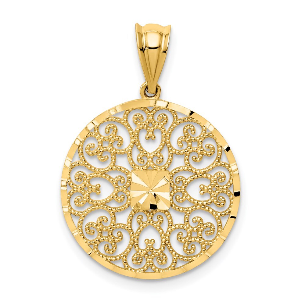 14k Yellow Gold Fancy Filigree / Diamond Cut Charm