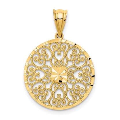 14k Yellow Gold Fancy Filigree / Diamond Cut Charm