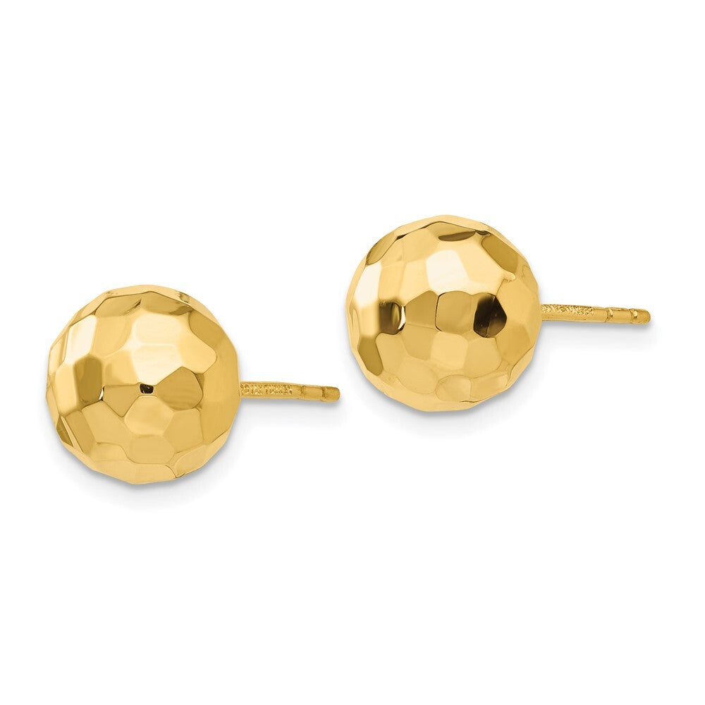 14k Yellow Gold Gold Polished and Diamond Cut 9.5MM Ball Stud Earrings