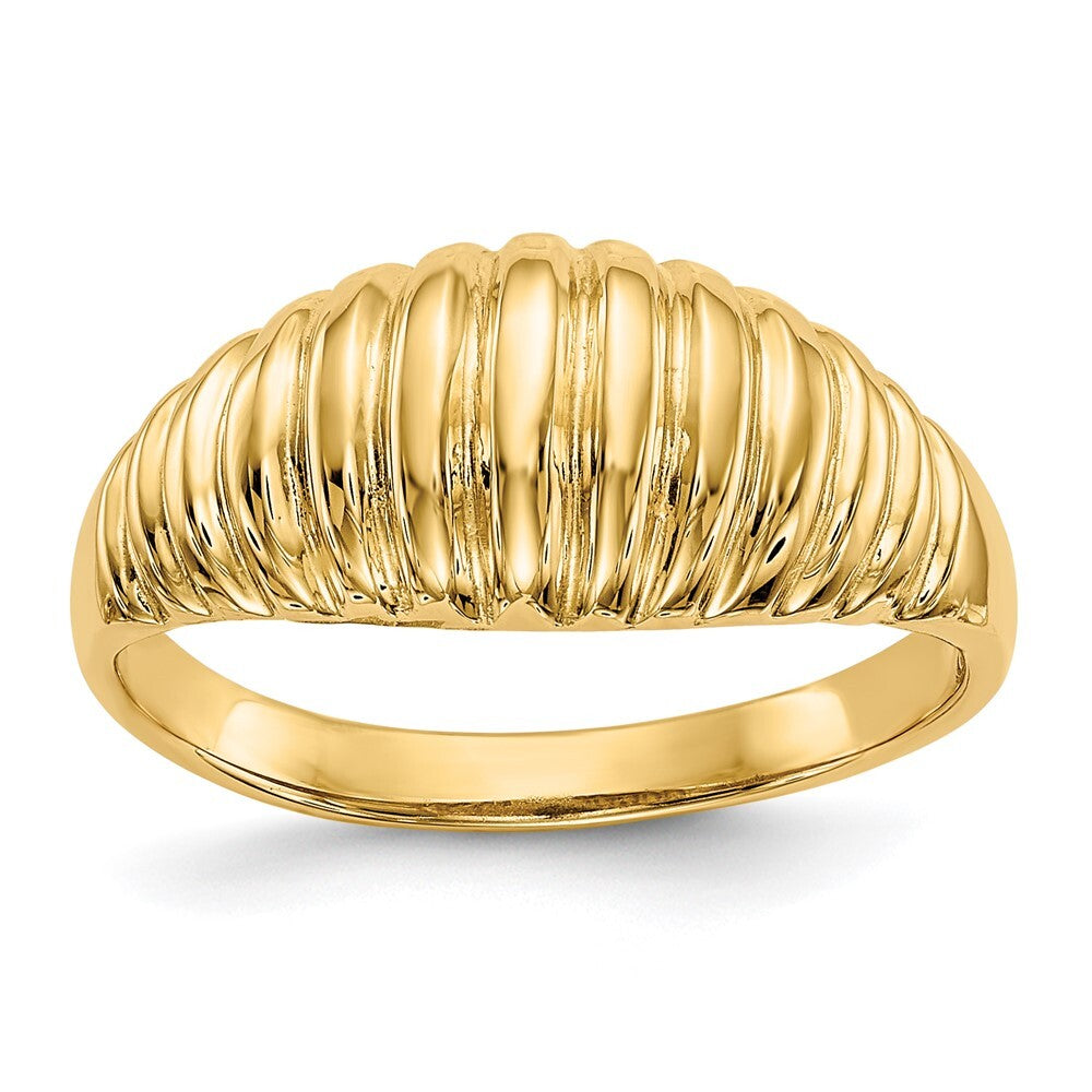 14K Yellow Gold High Polished Ribbed Dome Ring