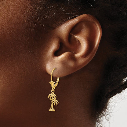 14k Yellow Gold Palm Tree Drop Dangle Earrings