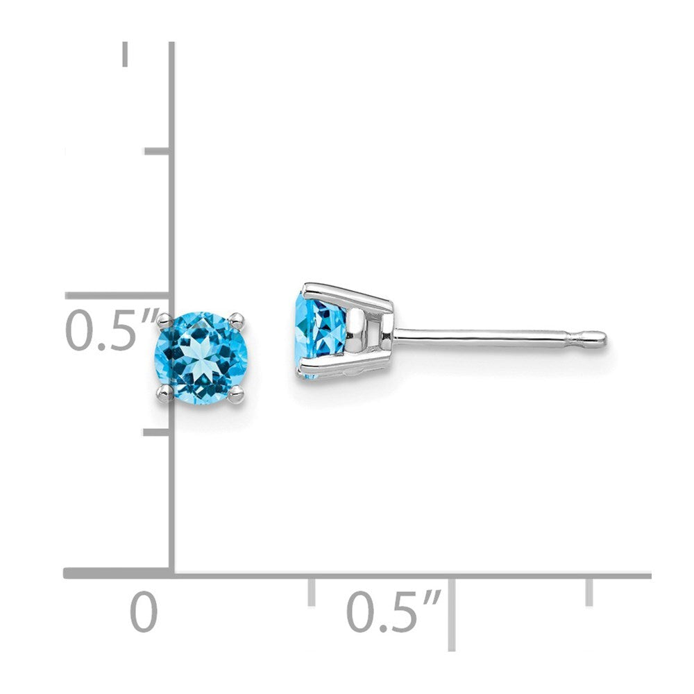 14k White Gold 4mm Blue Topaz Stud Earrings Gift for Women