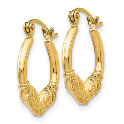 14k Yellow Gold Ram Head Hoop Earrings Gift for Women