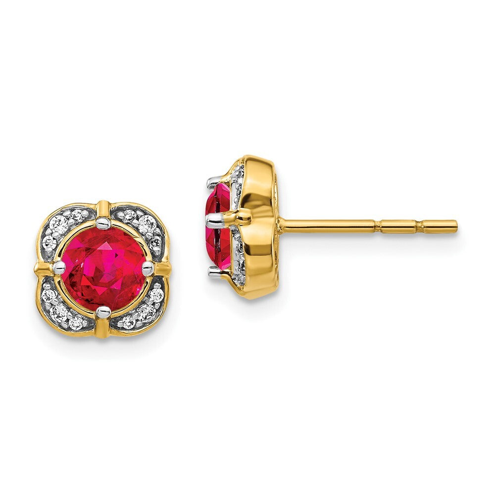 14k Yellow Gold Diamond and Ruby Fancy Stud Earrings