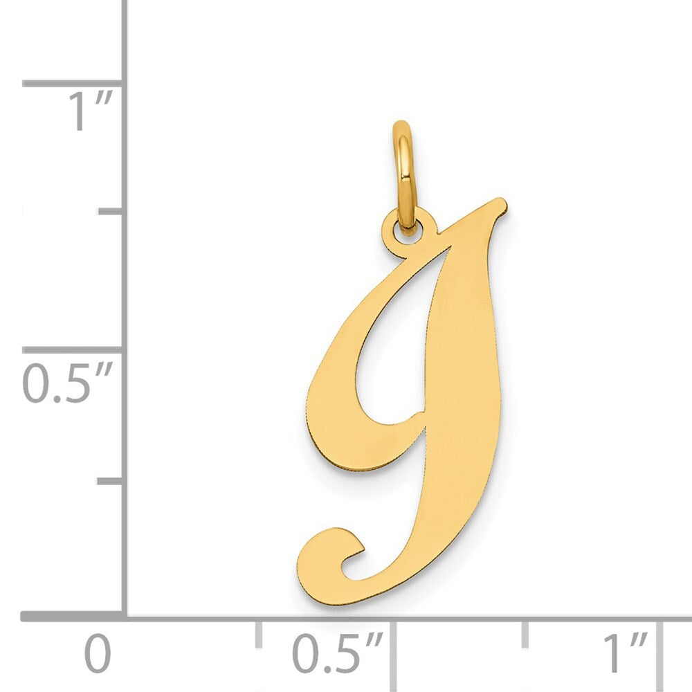 14k Yellow Gold Medium Fancy Script Letter I Initial Charm Pendant for Women
