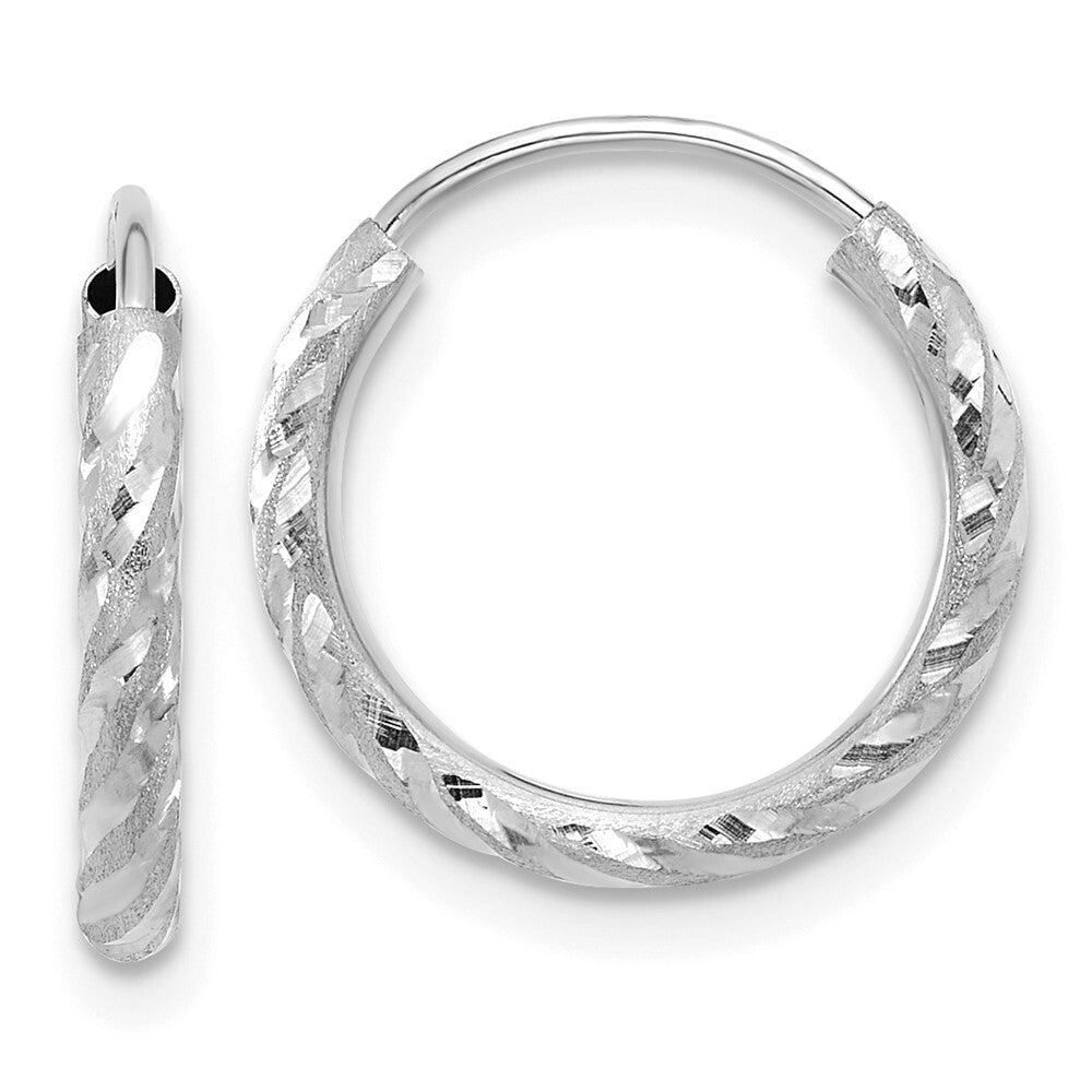 14k White Gold Polished and Satin Diamond-Cut 2.00mm Endless Hoop Earrings