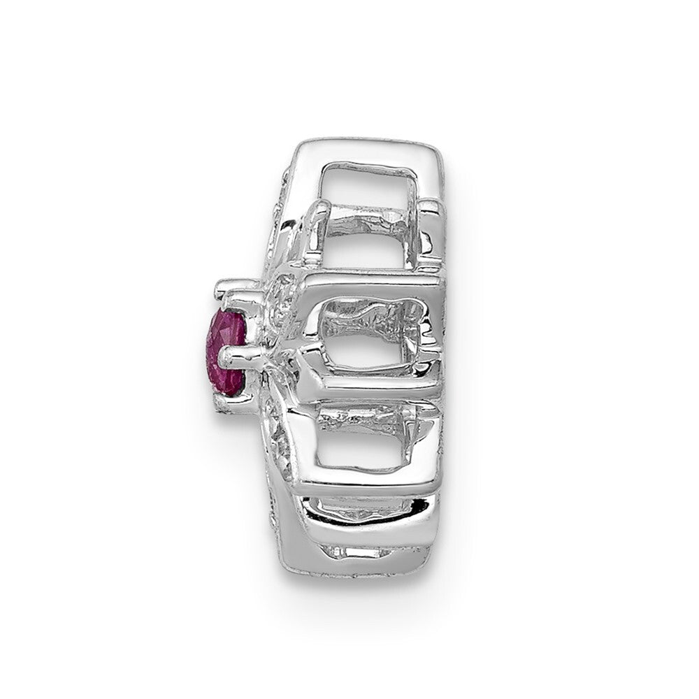 14k White Gold 1/20ct. Diamond and Ruby Flower Chain Slide Pendant for Women