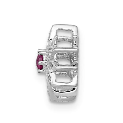 14k White Gold 1/20ct. Diamond and Ruby Flower Chain Slide Pendant for Women