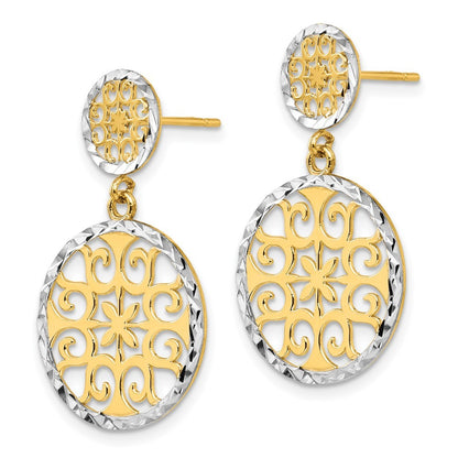 14k Yellow Gold & Rhodium Diamond-Cut Circles Dangle Earrings
