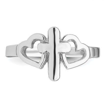 Sterling Silver Rhodium plated Hearts & Cross Ring Size 6