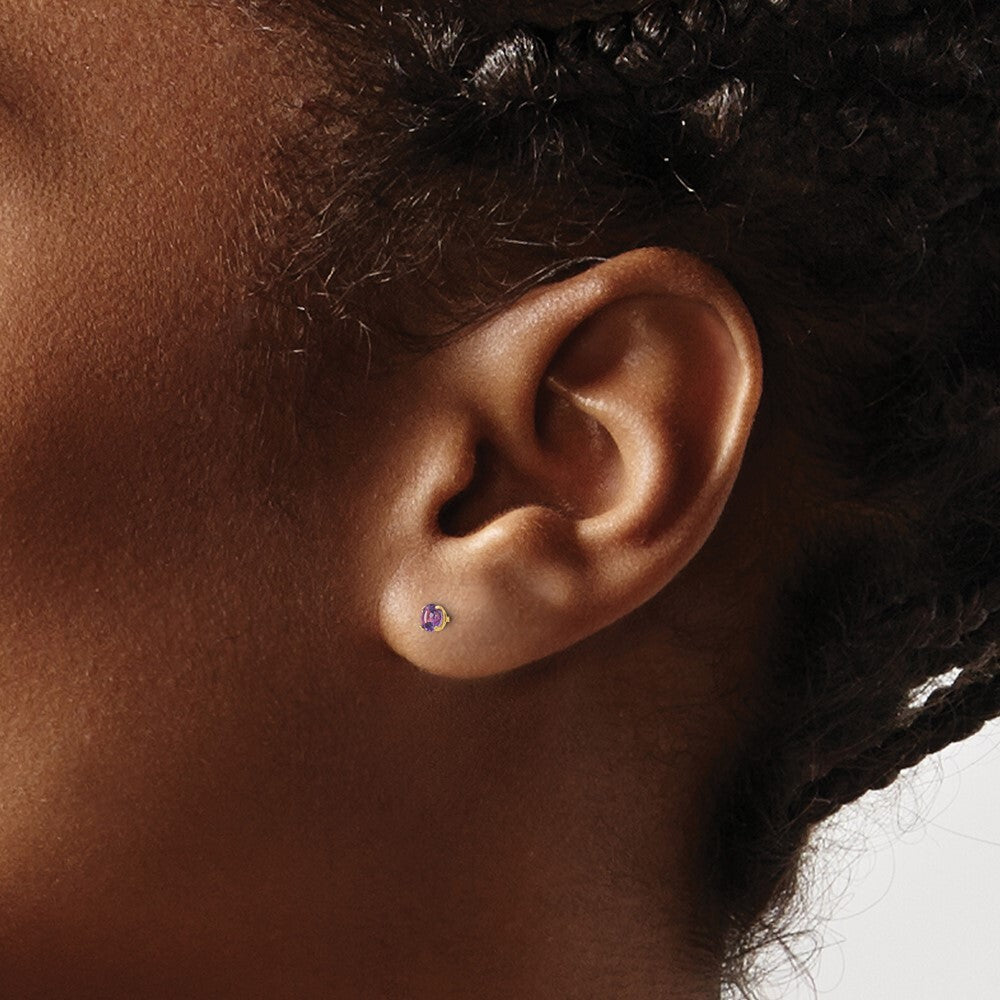 14k Yellow Gold Round Amethyst 3mm Stud Earrings Gift for Women