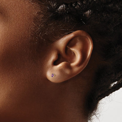 14k Yellow Gold Round Amethyst 3mm Stud Earrings Gift for Women