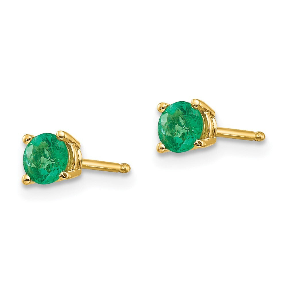 14k Yellow Gold Emerald Stud Earrings Gift for Women