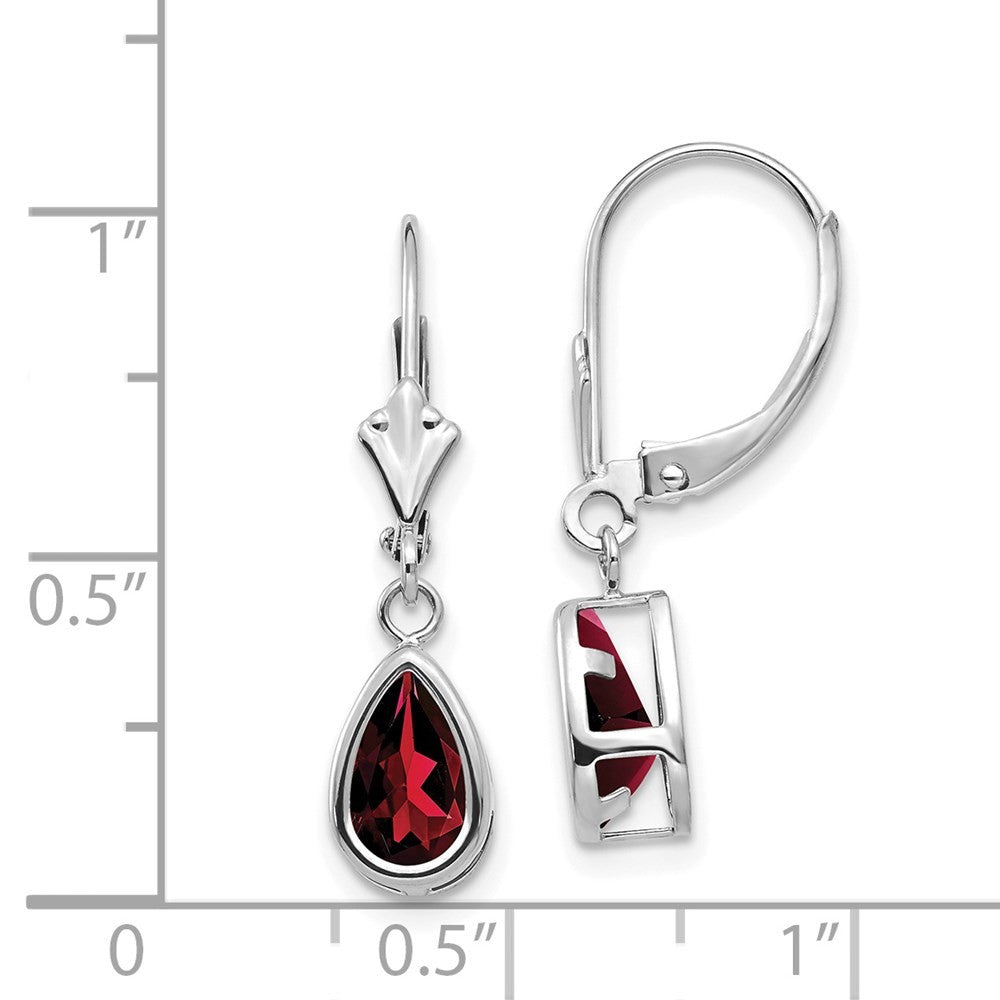 14k White Gold 8x5mm Pear Garnet Drop Dangle Earrings