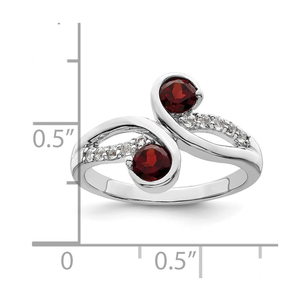Sterling Silver Rhod-plated .8t.w. Garnet & White Topaz Swirl Ring Size 8