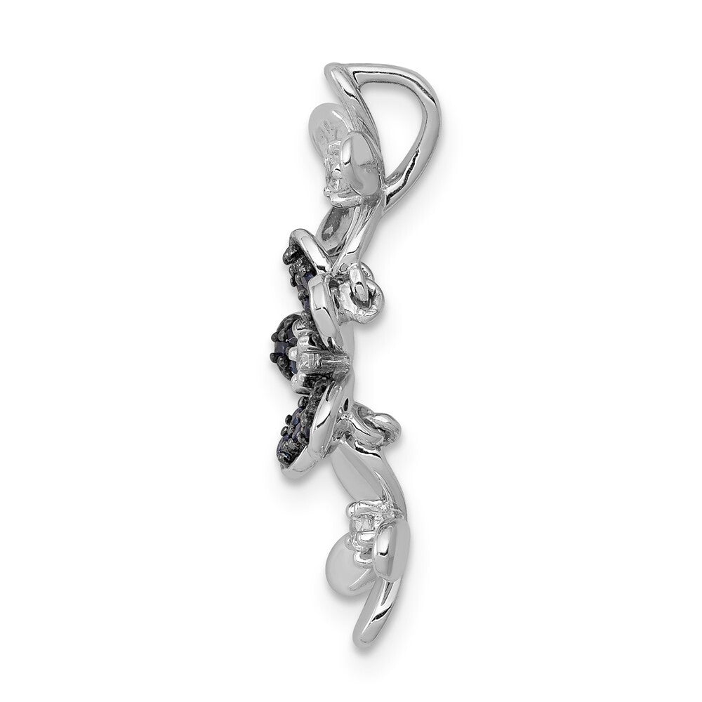 14k White Gold Diamond and Sapphire 3 Flowers Pendant for Women