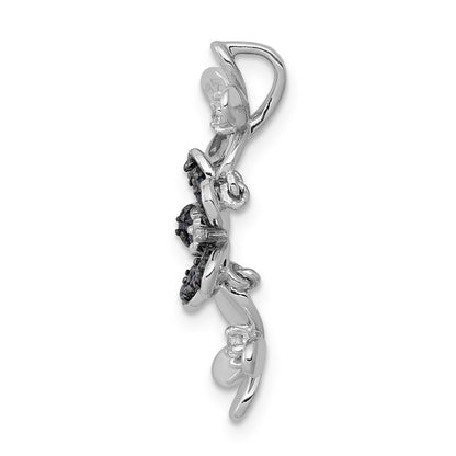 14k White Gold Diamond and Sapphire 3 Flowers Pendant for Women