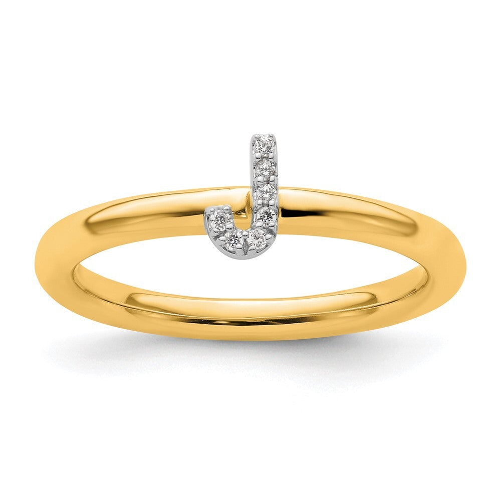 14K Yellow Gold Stackable Diamond Initial J Ring