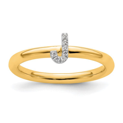 14K Yellow Gold Stackable Diamond Initial J Ring