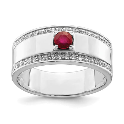 Sterling Silver Rhod-plated Men's African Ruby and White Topaz Ring Size 11