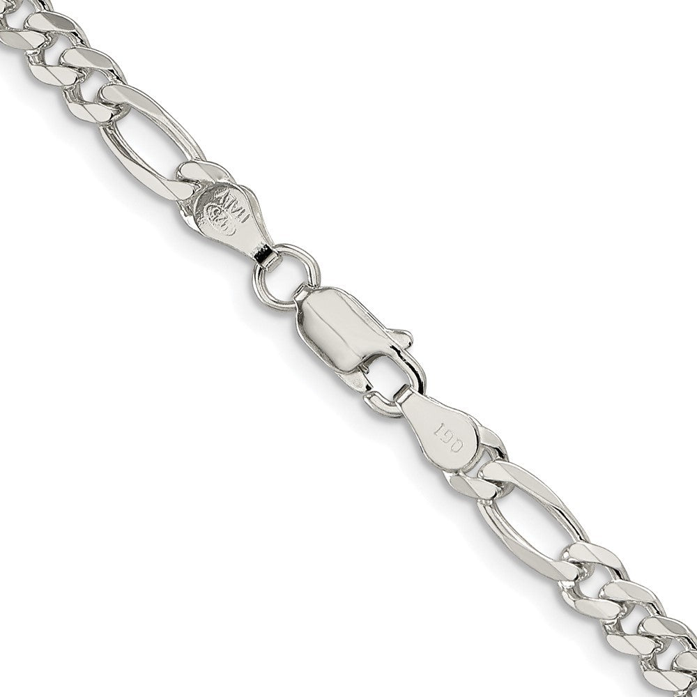 Sterling Silver Rhodium-plated 4.3mm Pav� Flat Figaro Chain Necklace