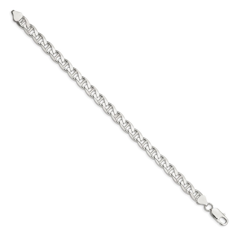 Sterling Silver 7.4mm Diamond-Cut Flat Anchor Curb Chain Bracelet