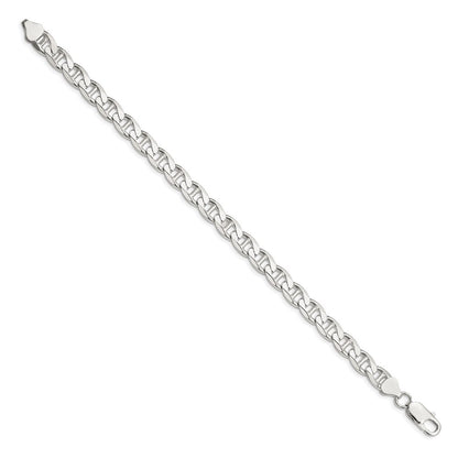 Sterling Silver 7.4mm Diamond-Cut Flat Anchor Curb Chain Bracelet
