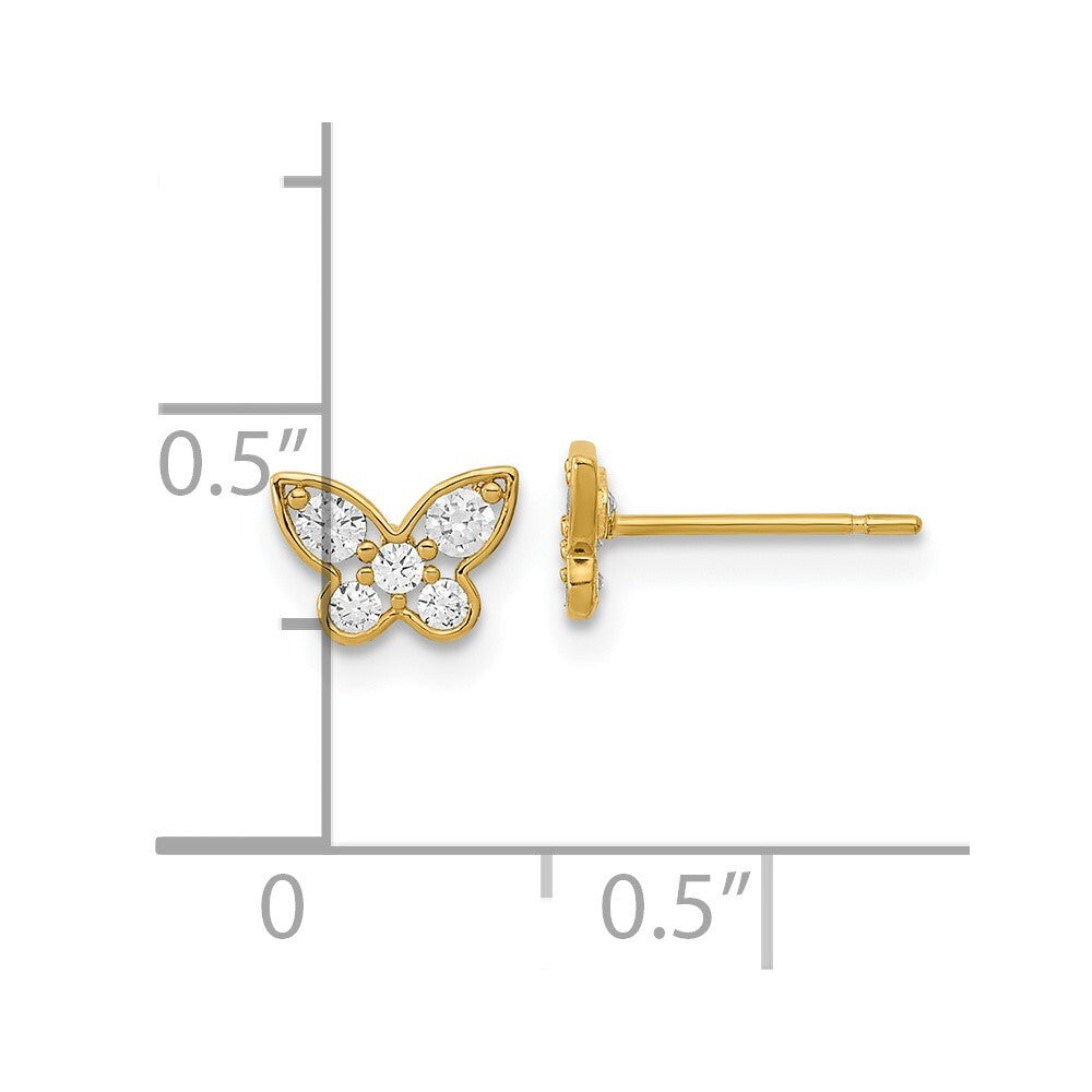 14k Yellow Gold Kids Cubic Zirconia Butterfly Stud Earrings