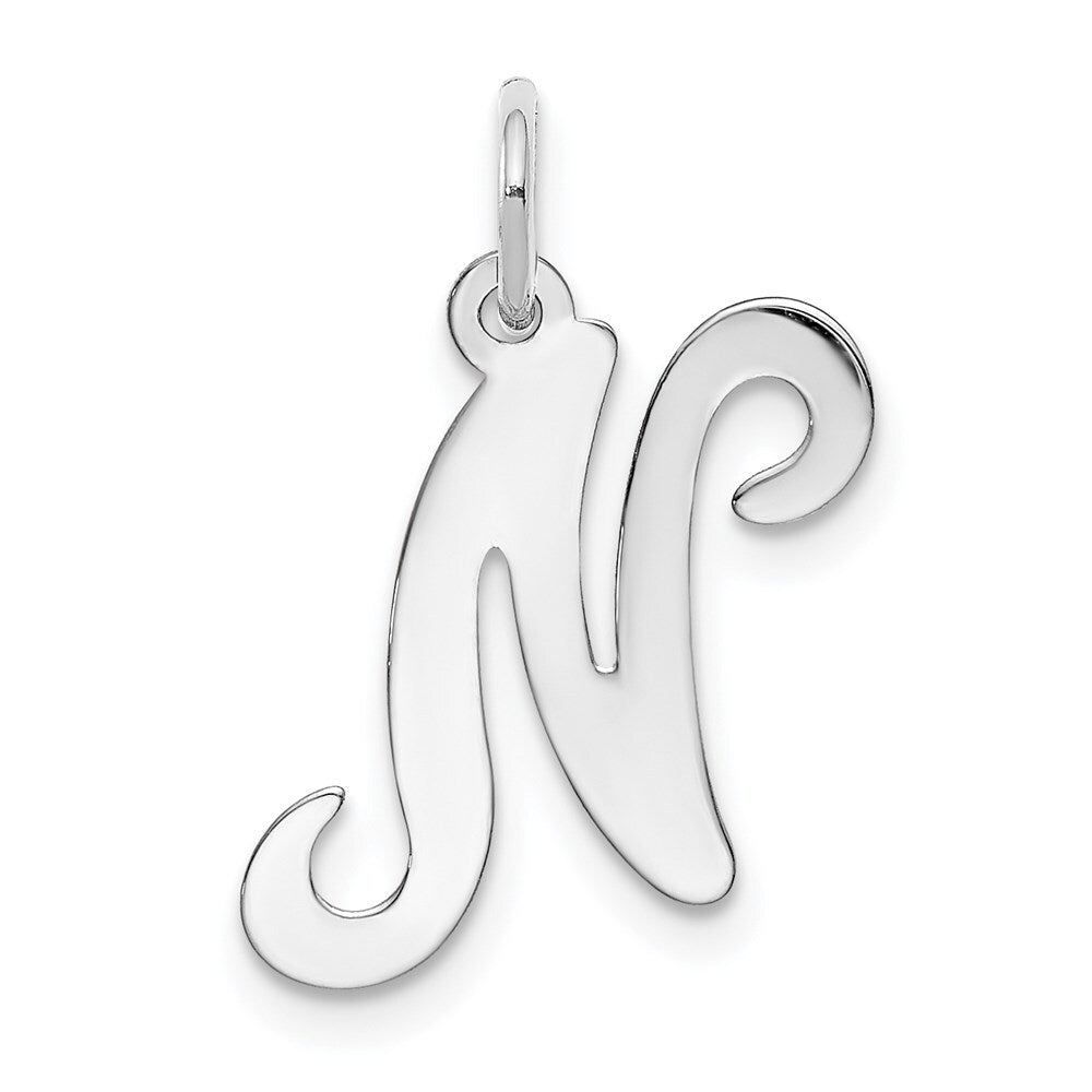 14k White Gold Script Letter N Initial Charm Pendant for Women