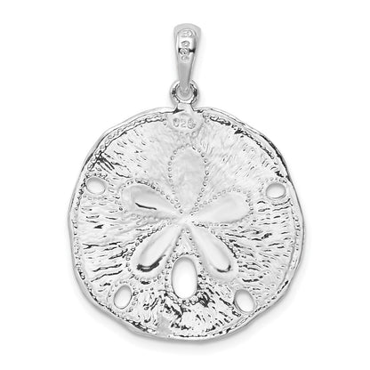 Sterling Silver Rhodium-Plated Polished and Textured Sand Dollar Pendant