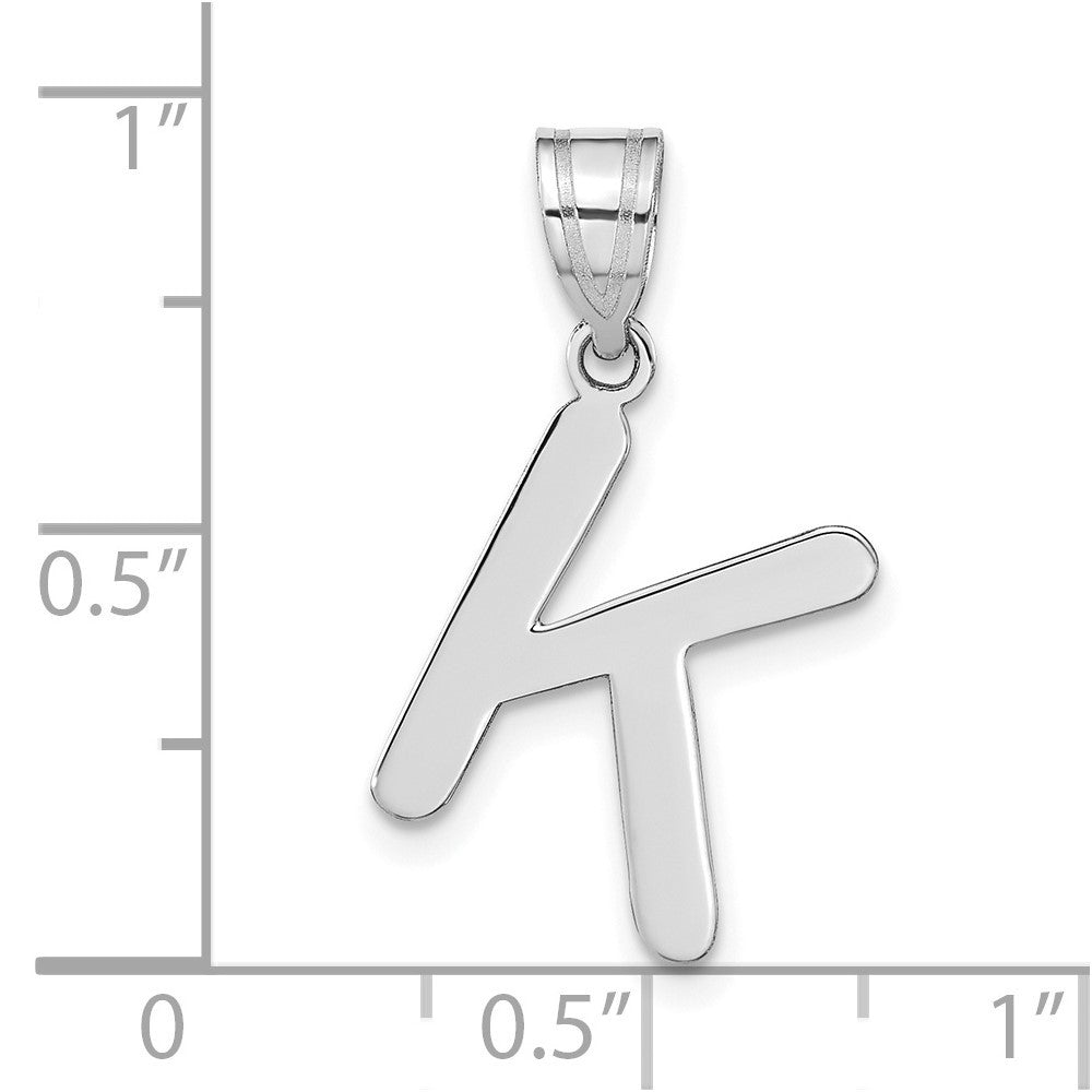 14k White Gold Polished Bubble Letter K Initial Pendant