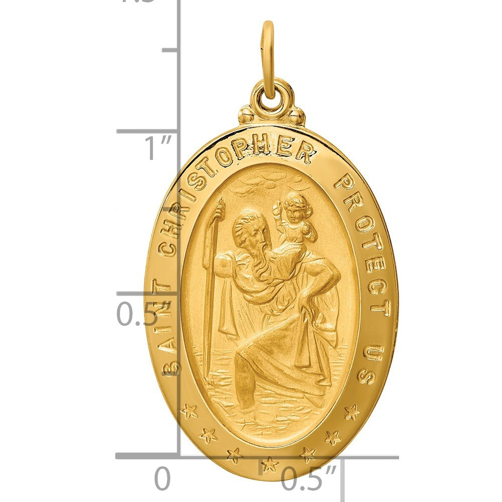 14k Yellow Gold Solid Polished Satin Large Oval St. Christopher Medal