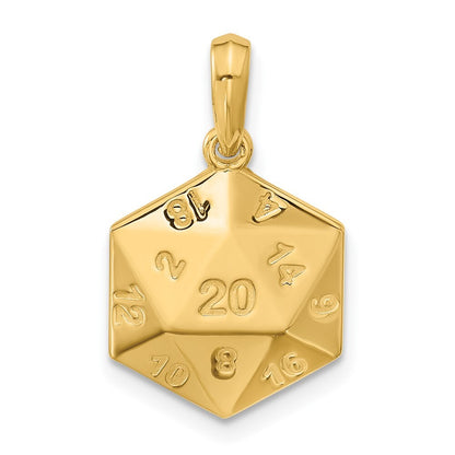 14k Yellow Gold Polished D20 Twenty-sided Dice Pendant for Women