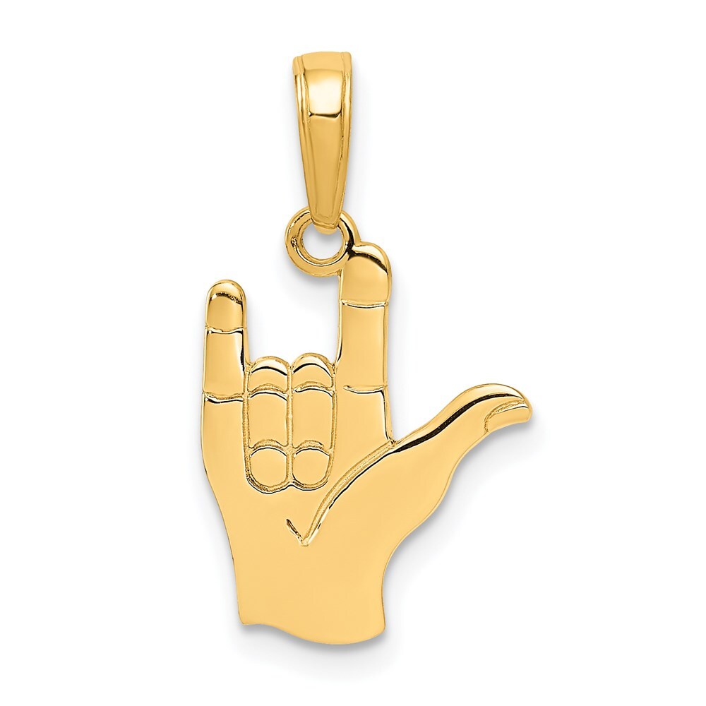 14k Yellow Gold I Love You Hand/ Sign Language Pendant for Women