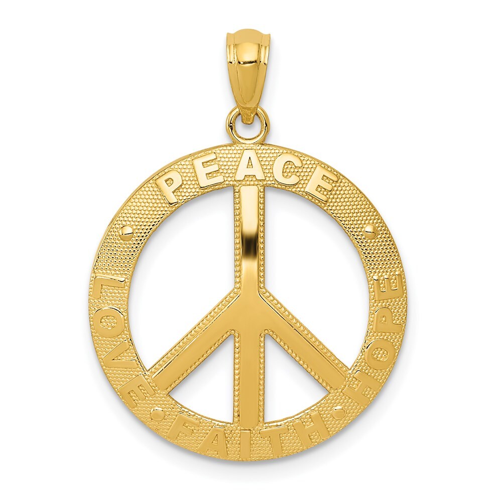 14k Yellow Gold PEACE LOVE FAITH HOPE Peace Sign Pendant for Women